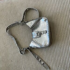 Urban Outfitters Silver Croc-Embossed Crossbody Bag